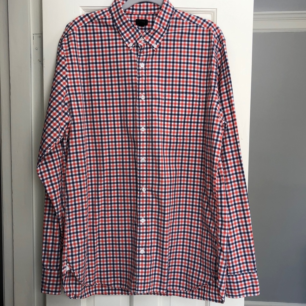 J Crew XL Tall Blue and Orange Button Down